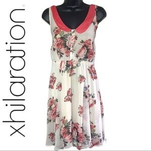 Xhilaration White/Pink Floral Tunic Button Front Collared Mini Dress Size M